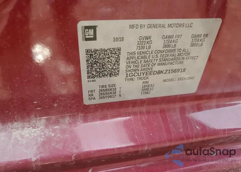 2019 Chevrolet Silverado K1500 Rst z USA, uszkodzony, nr VIN 1GCUYEED8KZ156918